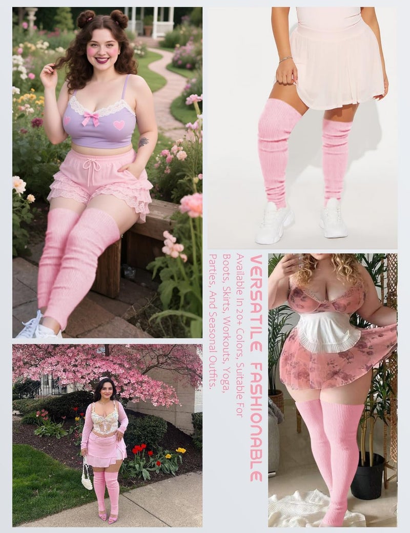 v28 Plus Size Knit Leg Warmer Women Thick Thigh High Boot Extra Long Large Socks - Image 5
